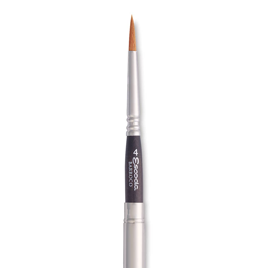 Open in modal - Escoda Barroco Toray Gold Synthetic Travel Brush - Round, Size 4, close-up