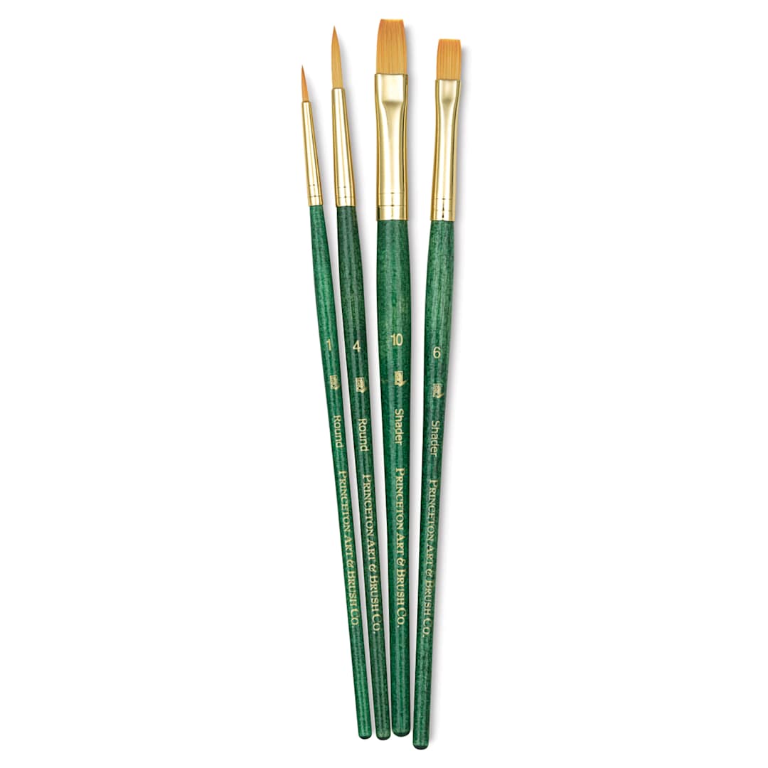 Open in modal - Princeton Real Value Brush Set - 9116, Golden Taklon, Short Handle, Set of 4