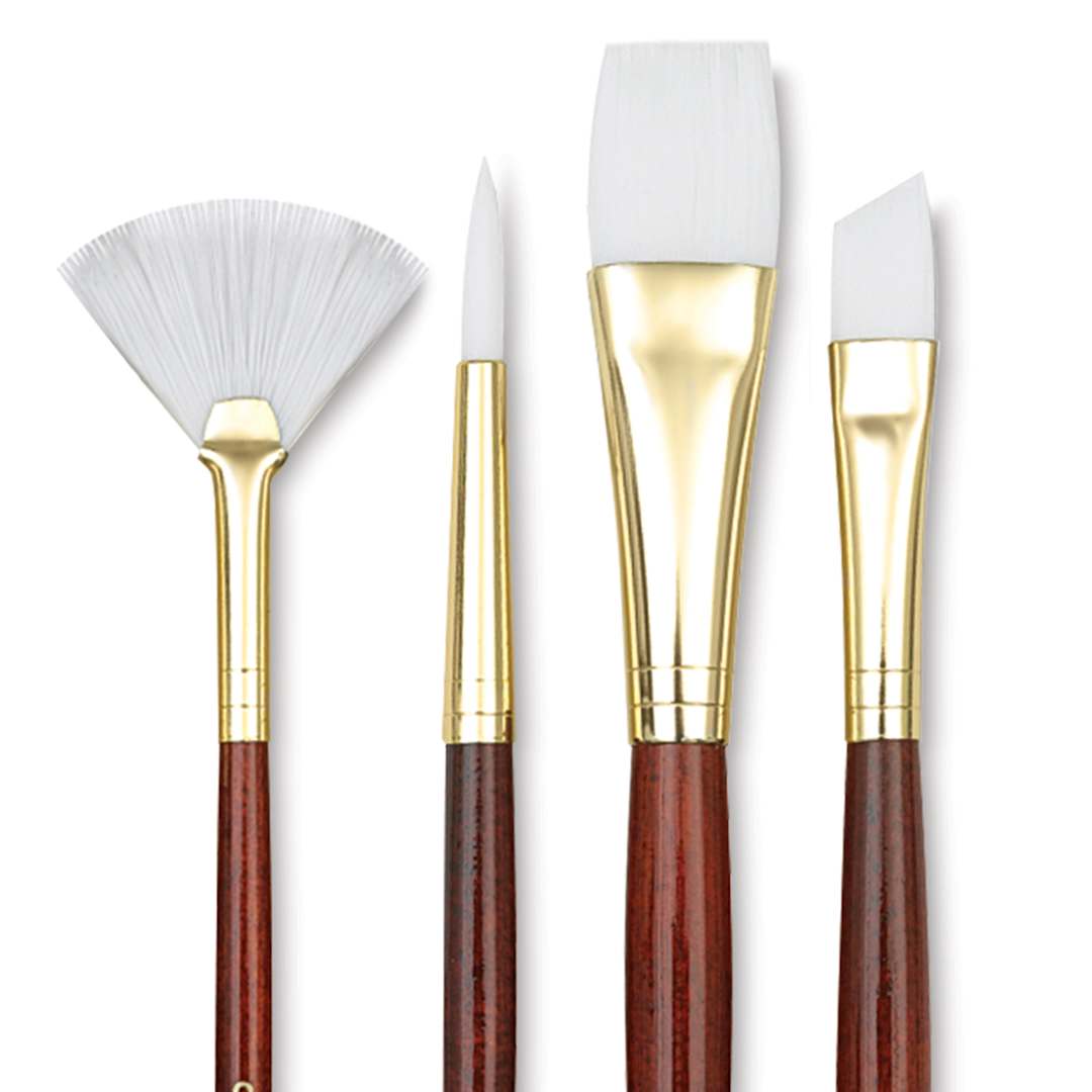Open in modal - Princeton Real Value Brush Set - 9120, White Taklon, Short Handle, Set of 4