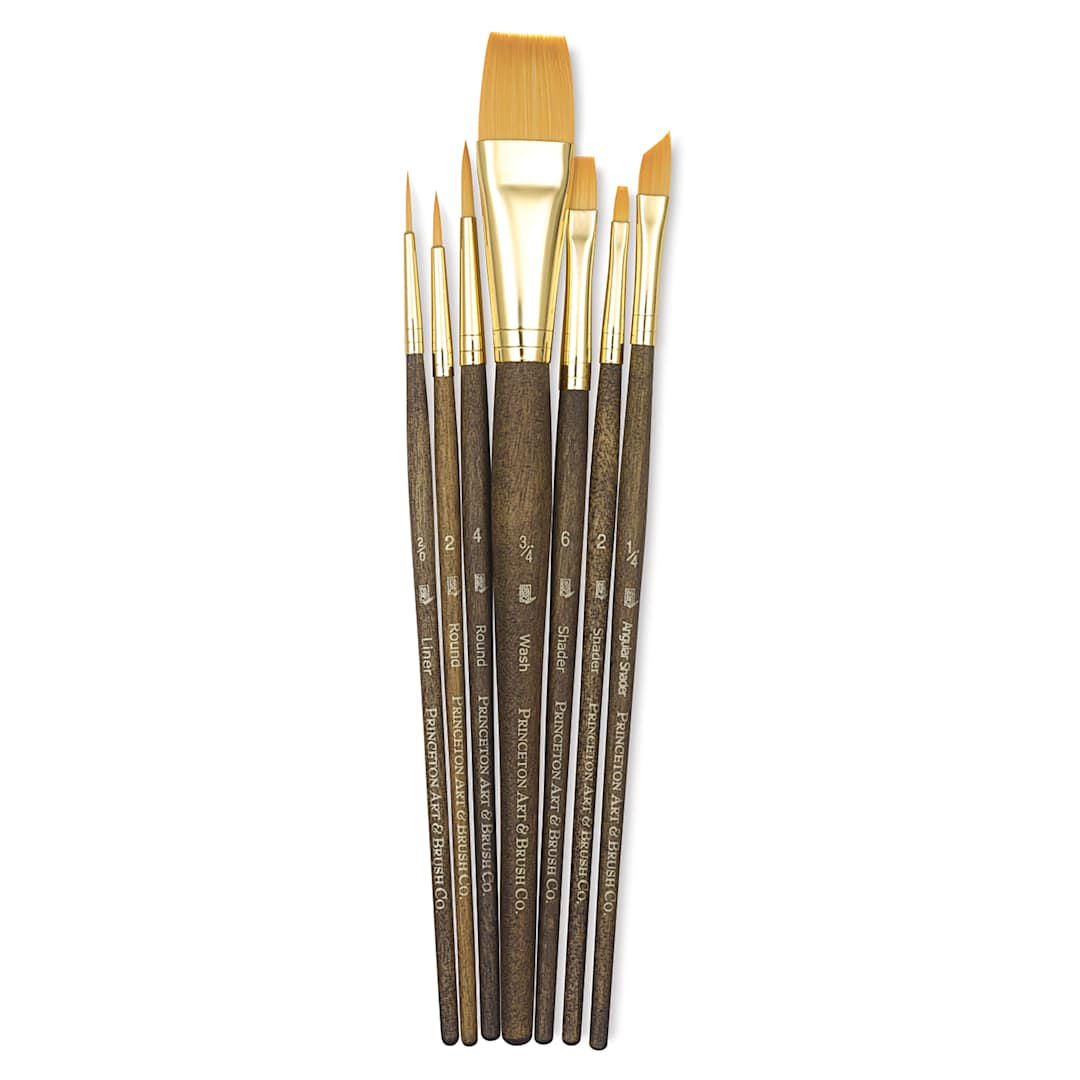 Open in modal - Princeton Real Value Brush Set - 9143, Golden Taklon, Short Handle, Set of 7