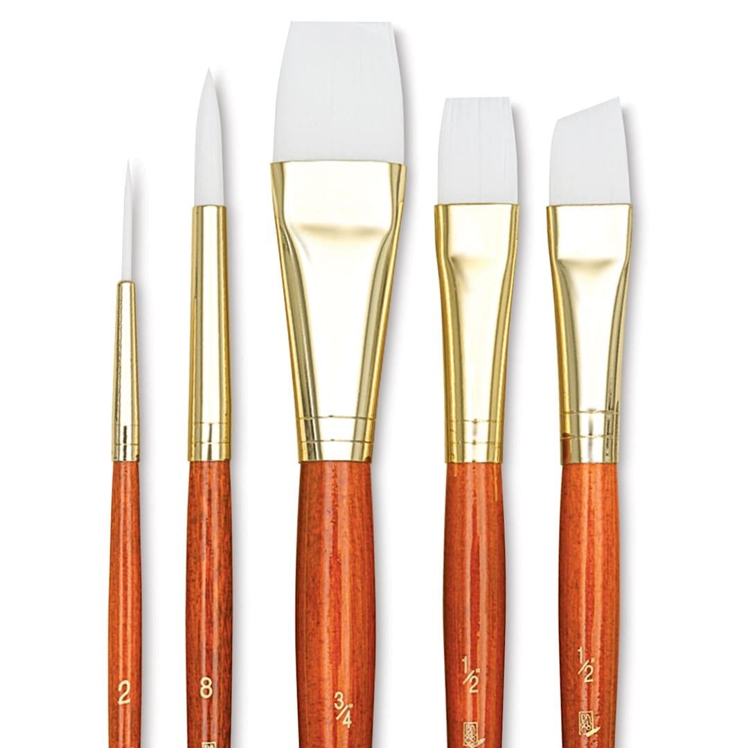 Open in modal - Princeton Real Value Brush Set - 9151, White Taklon, Short Handle, Set of 5