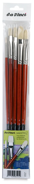 Open in modal - Da Vinci Maestro 2 Hog Bristle Brushes - Package of Set of 5 shown upright