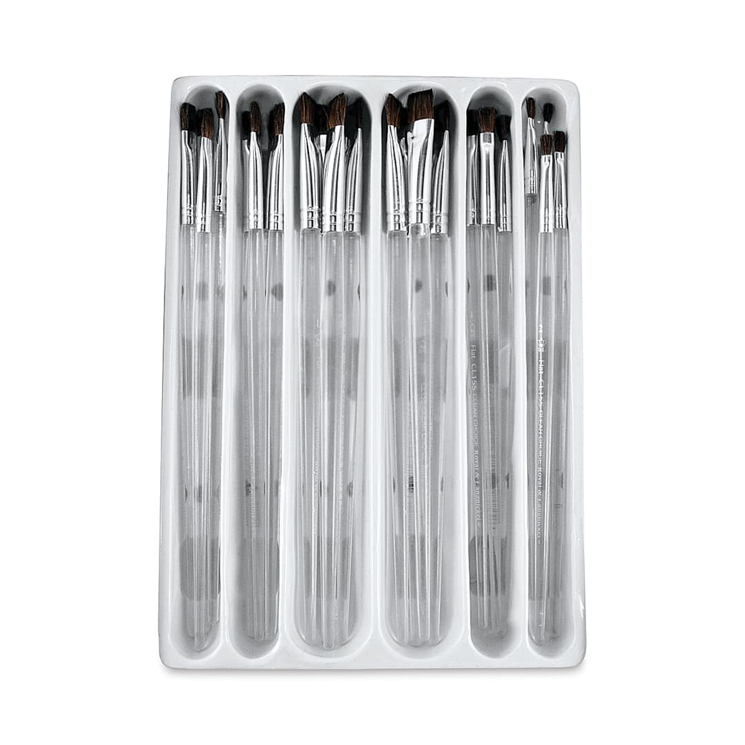 Open in modal - Clear Choice Soft Natural Hair Brushes Value Sets - 24 pc Flats shown in storage tray