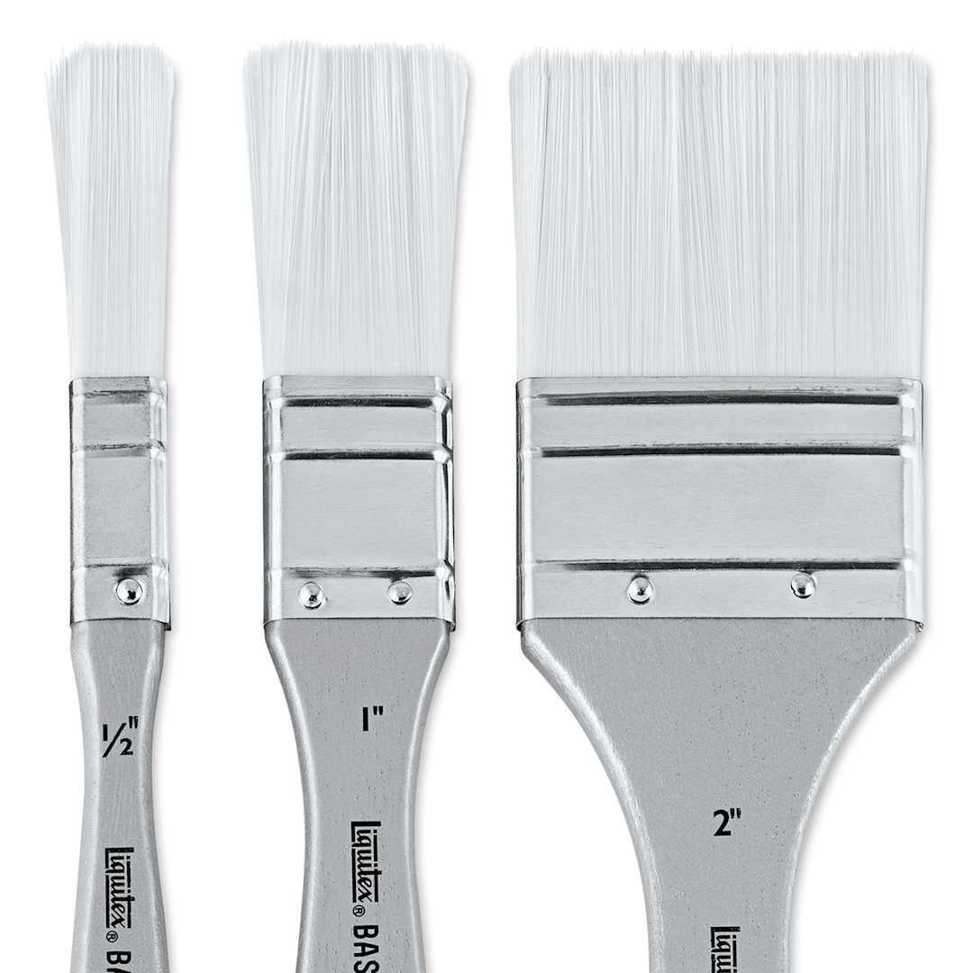 Open in modal - Liquitex Basics Synthetic Brushes - Large Scale Flat, Short Handle, Set of 3, close-up