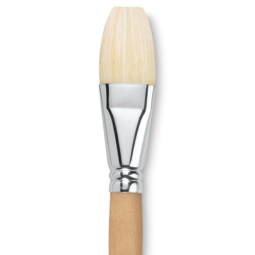Open in modal - Escoda Clasico Chungking White Bristle Brush - Bright, Long Handle, Size 28 close up