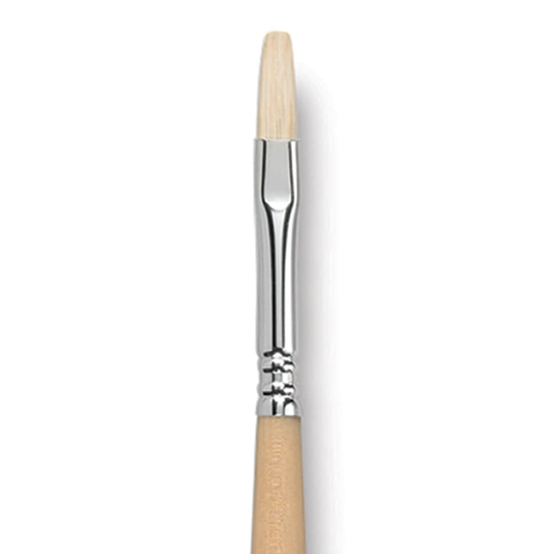 Open in modal - Escoda Clasico Chungking White Bristle Brush - Flat, Long Handle, Size 8 close up