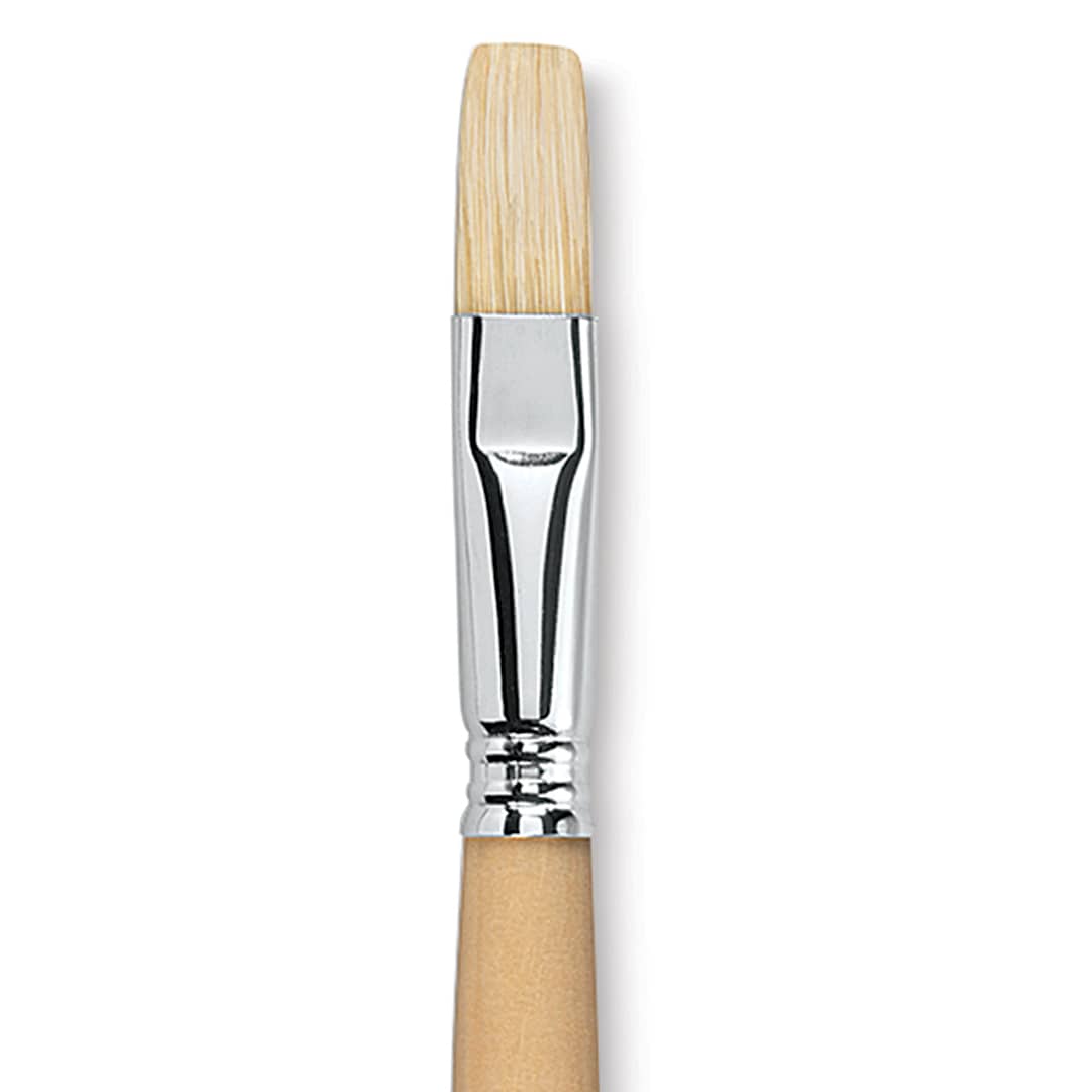 Open in modal - Escoda Clasico Chungking White Bristle Brush - Flat, Long Handle, Size 16 close up