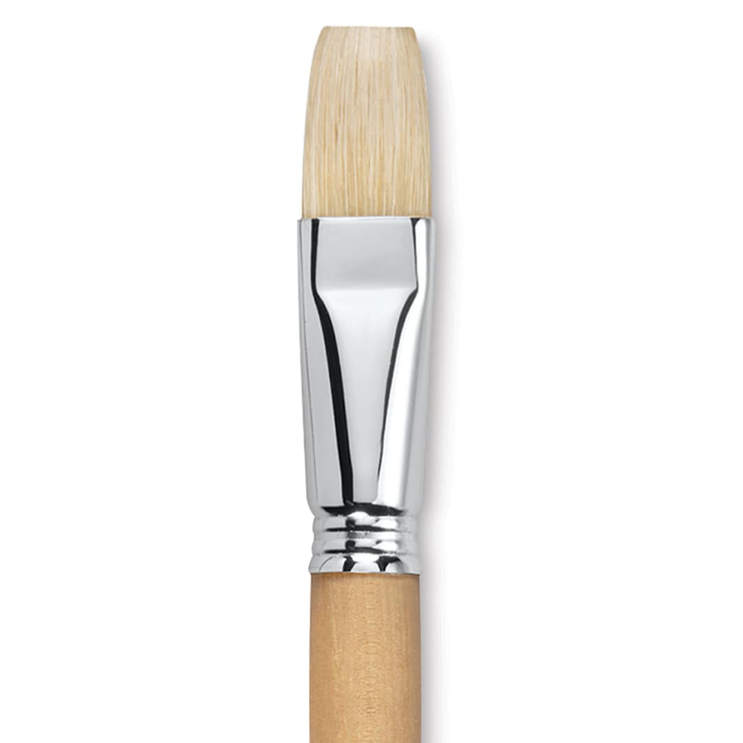 Open in modal - Escoda Clasico Chungking White Bristle Brush - Flat, Long Handle, Size 22 close up