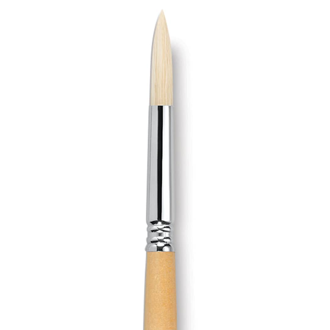 Open in modal - Escoda Clasico Chungking White Bristle Brush - Round, Long Handle, Size 12 close up