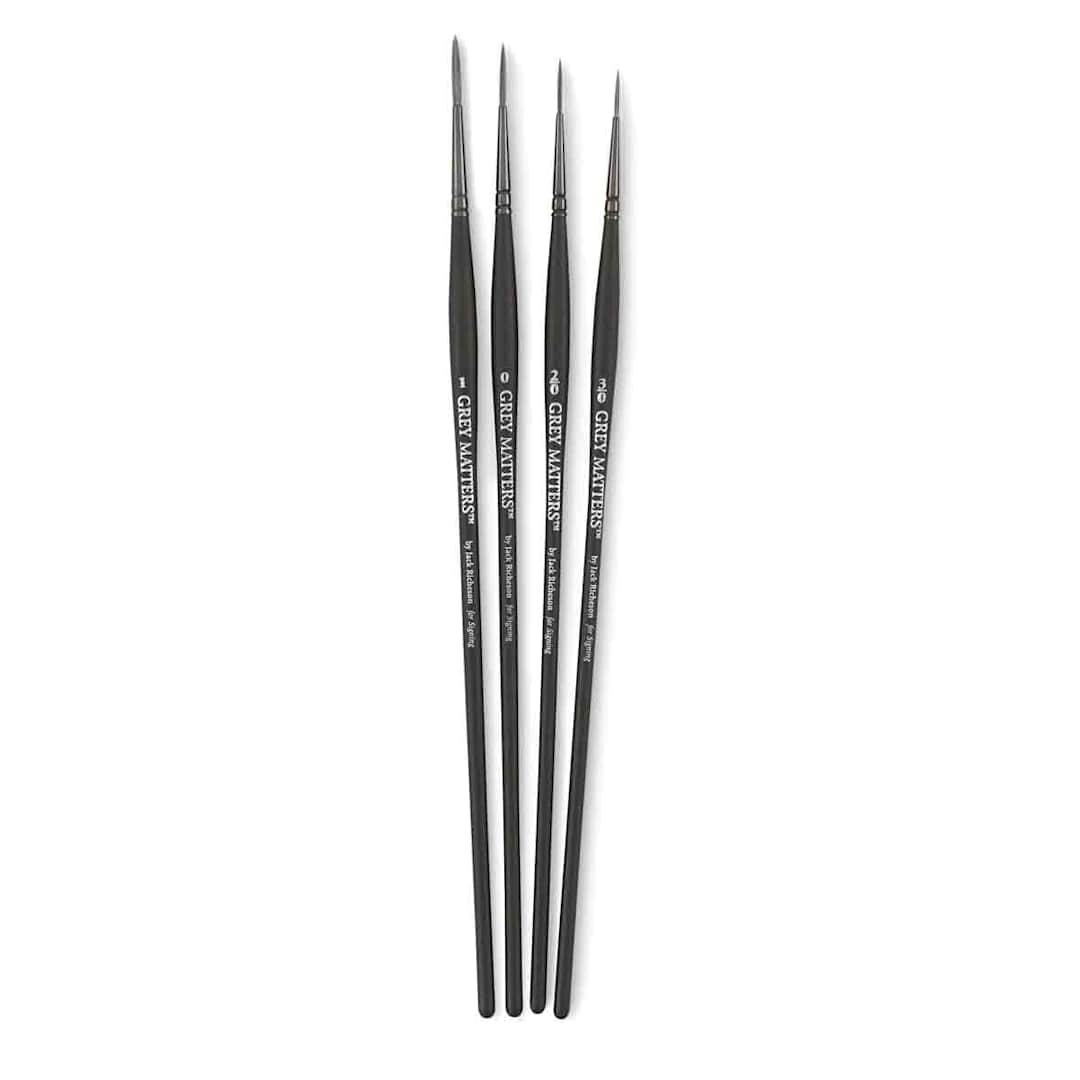 Open in modal - Richeson Grey Matters Brush Set - Set of 4 short handle Synthetic Signing Brushes shown upright