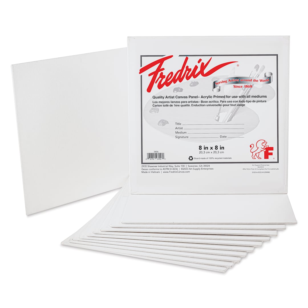 Open in modal - Fredrix Artist Series Standard Canvas Panels - 8" x 8", Pkg of 12
