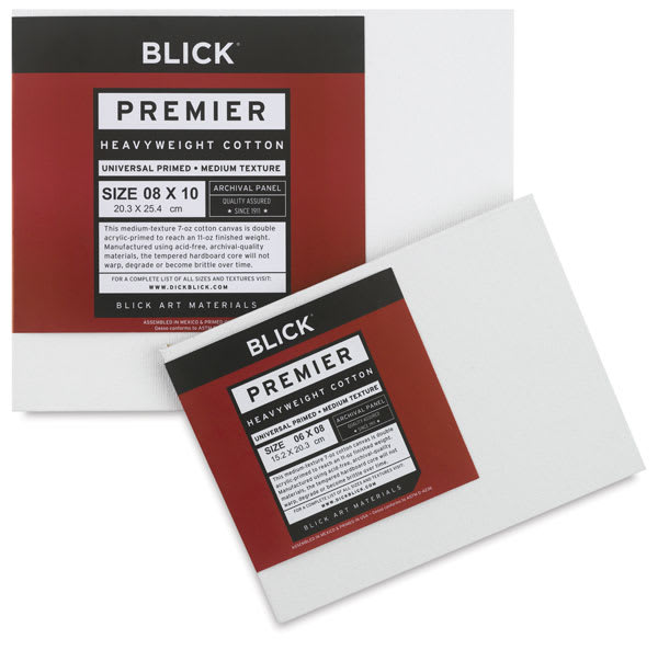 Open in modal - Blick Premier Heavyweight Cotton Archival Panels - Two panels shown with labels