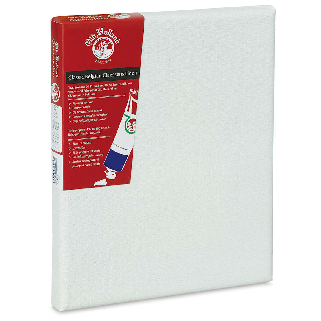 Open in modal - Old Holland Claessens Oil Primed Belgian Linen Canvas - Angled view with label

