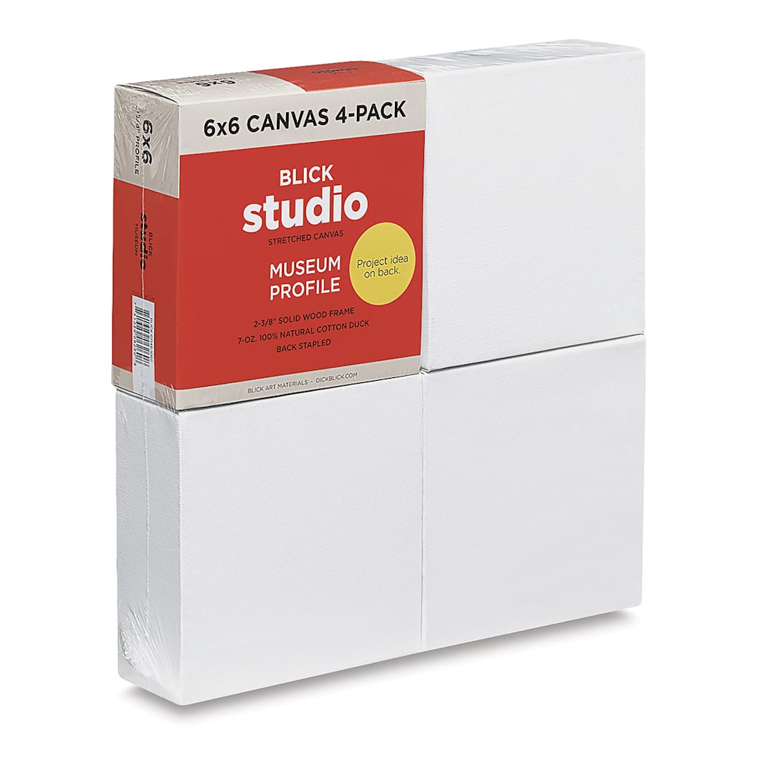 Open in modal - Blick Studio Stretched Cotton Canvas - Museum Profile, 6" x 6", Pkg of 4