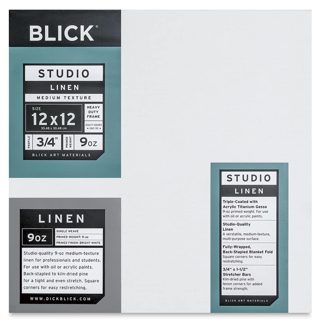 Open in modal - Blick Studio Linen Stretched Canvas - 12" x 12", Traditional 3/4" Profile
