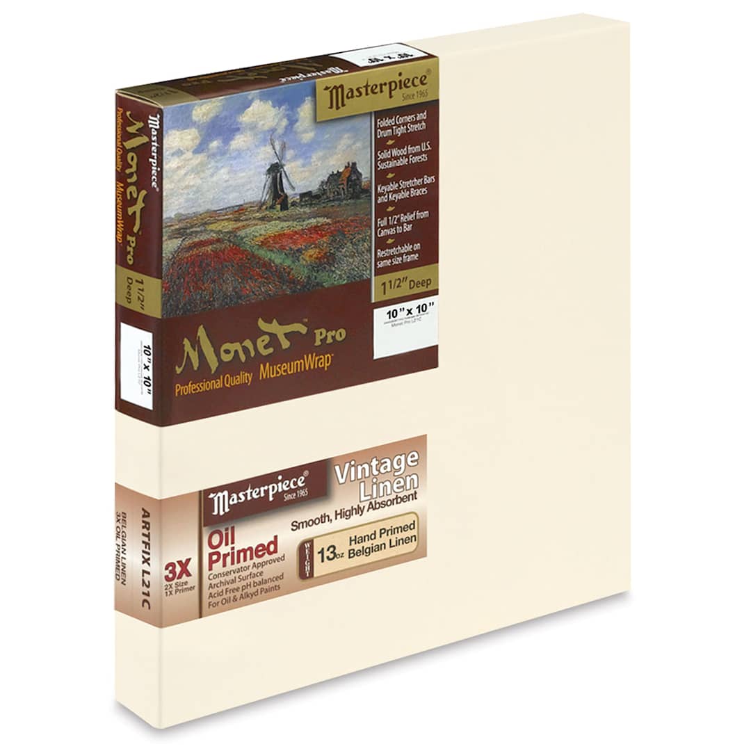 Open in modal - Masterpiece Monet Pro Linen Canvas - 10" x 10", Oil Primed