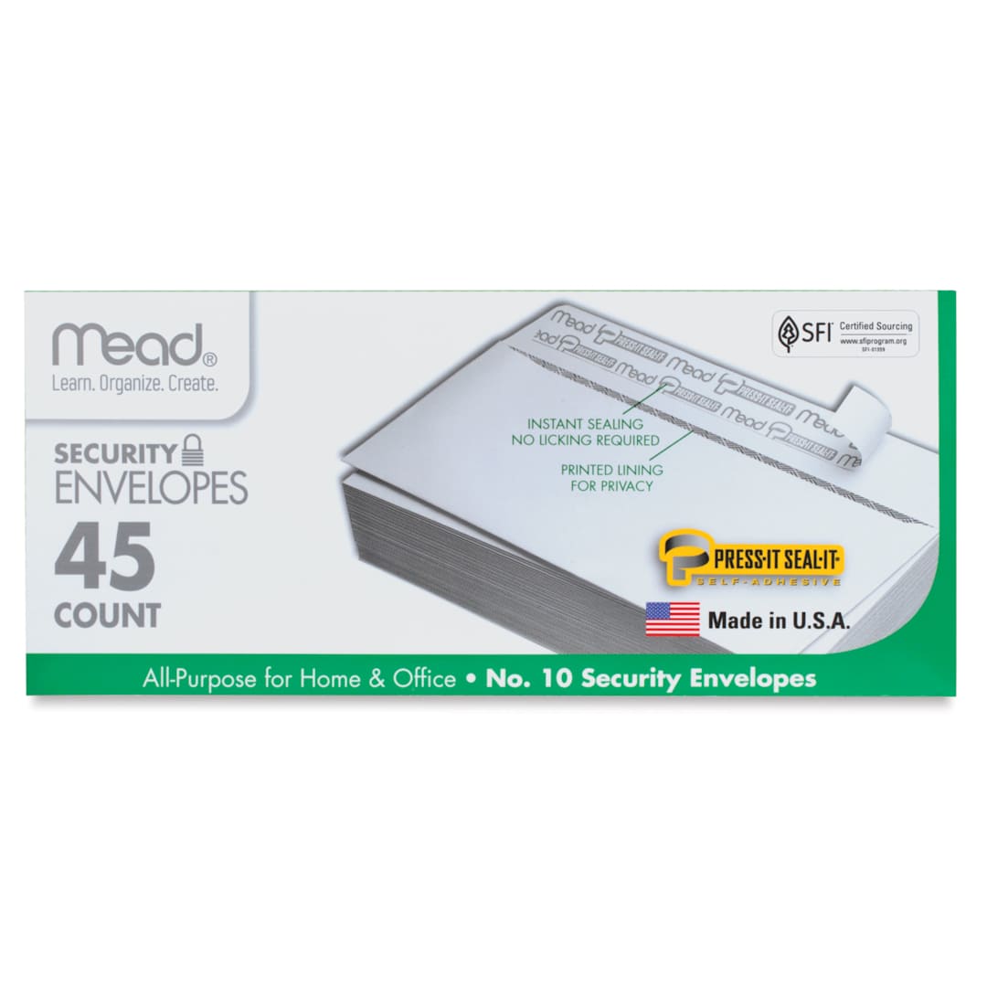 Open in modal - Mead #10 Press-It Seal-It Security Envelopes - Pkg of 45, 20 lb, 4-1/8" x 9-1/2
