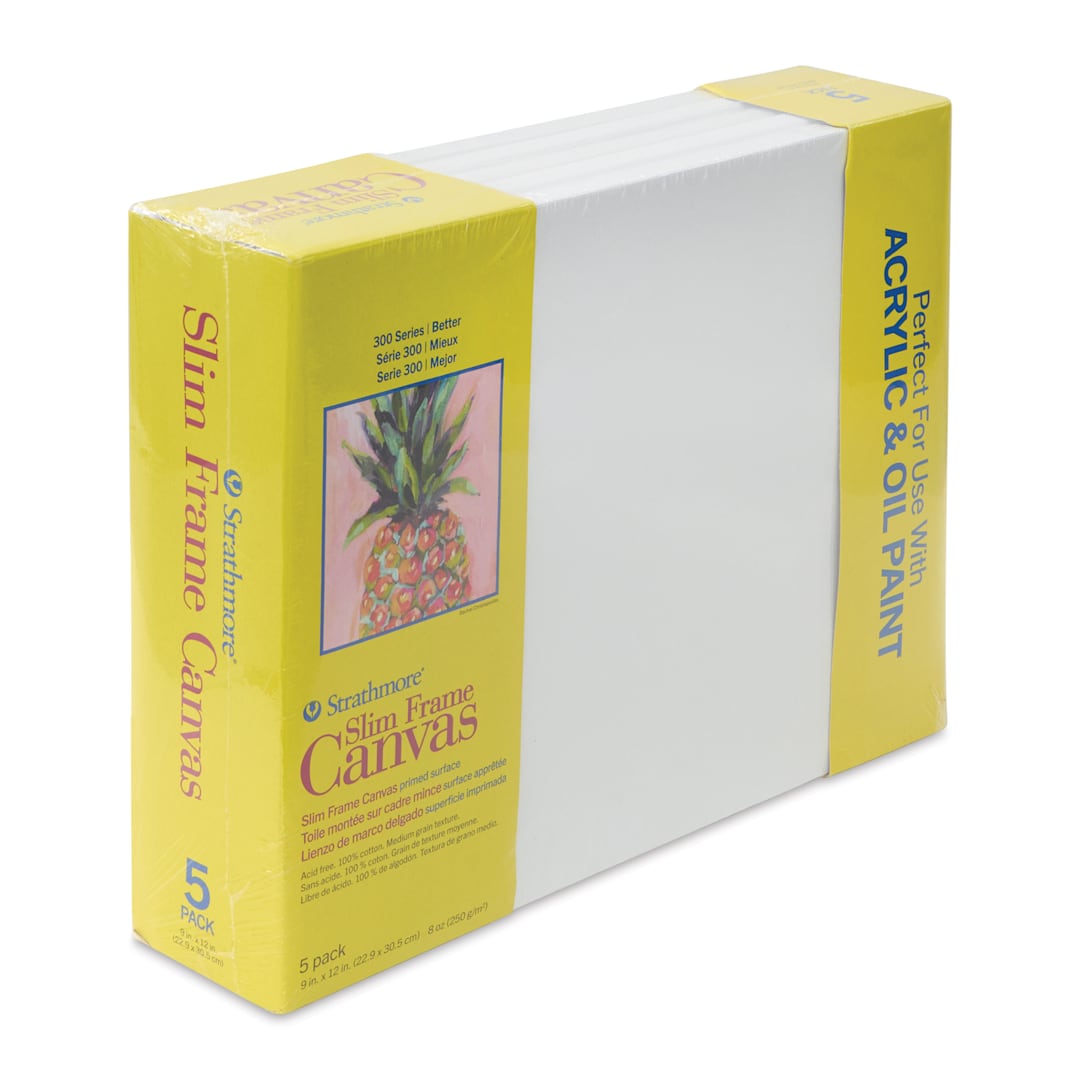 Open in modal - Strathmore 300 Series Slim Frame Stretched Cotton Canvas Pack - 9" x 12", Pkg of 5, at an angle