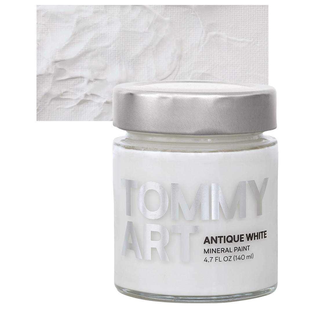 Open in modal - Tommy Art Mineral Paint - Antique White, 140 ml jar and swatch