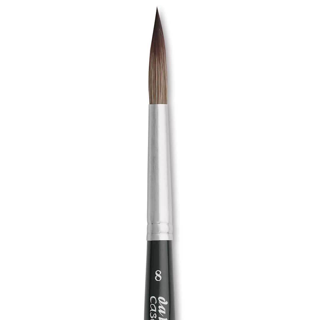 Open in modal - Da Vinci Casaneo Synthetic Squirrel Watercolor Brush - Rigger, Size 8, Extra Short Handle Travel Brush, Synthetic, close up