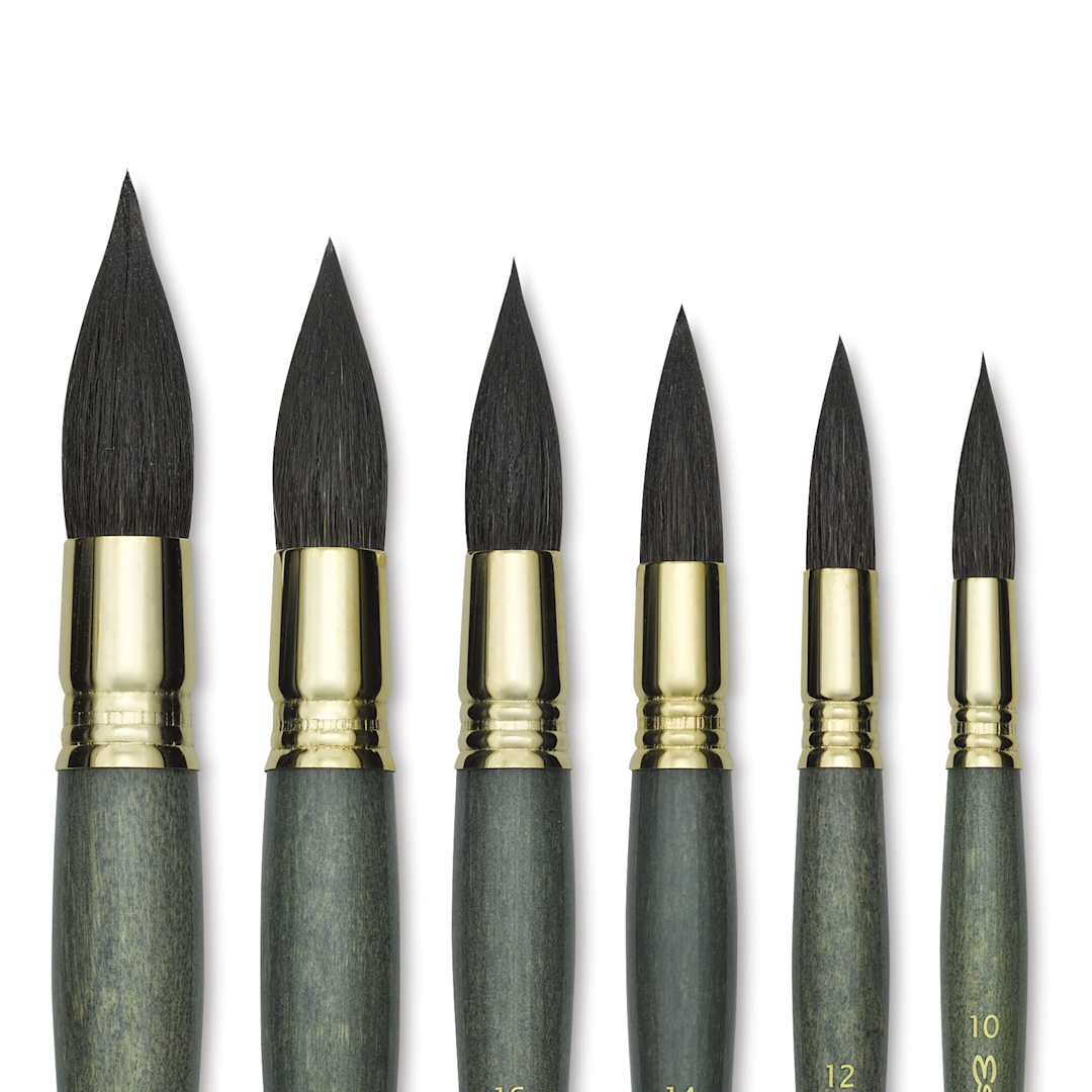 Open in modal - Escoda Aquario Gold Squirrel Mop Brushes (selection of sizes, close-up)