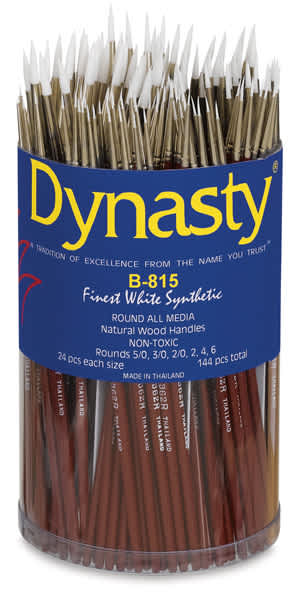 Open in modal - 
Finest White Synthetic Round, 144 Brush Assortment Short Handle Outside of Package