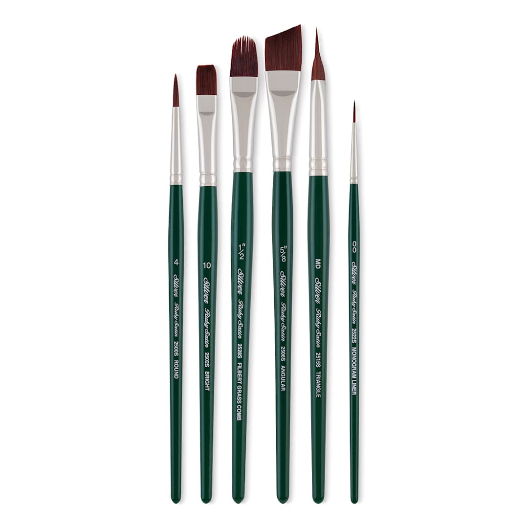 Open in modal - Silver Brush Ruby Satin Synthetic Brushes - Starter, Set of 6, Short Handle