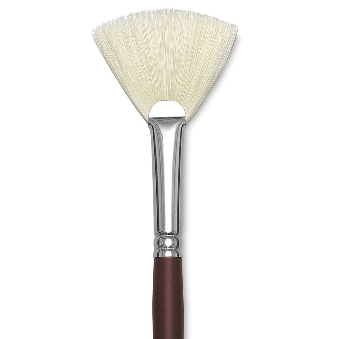 Open in modal - Silver Brush Silverstone Premium White Hog Bristle Brush - Fan, Long Handle, Size 8 close up