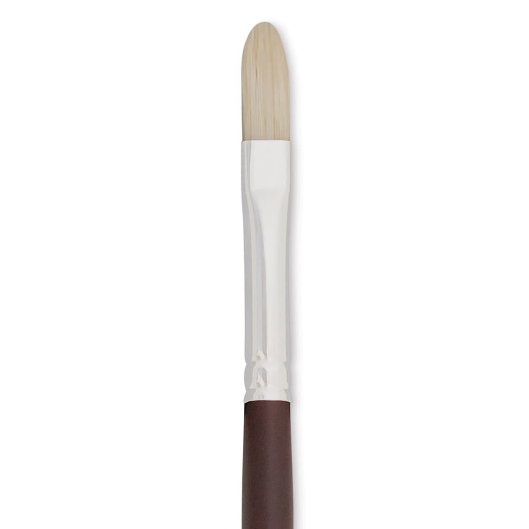 Open in modal - Silver Brush Silverstone Premium White Hog Bristle Brush - Filbert, Long Handle, Size 3 close up