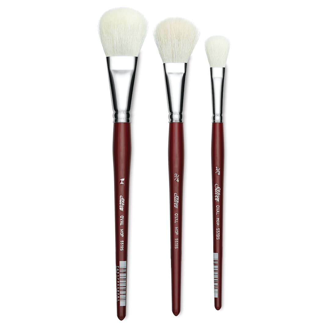 Open in modal - Silver Brush White Synthetic Goat Silver Mop Brushes - Oval, Short Handle