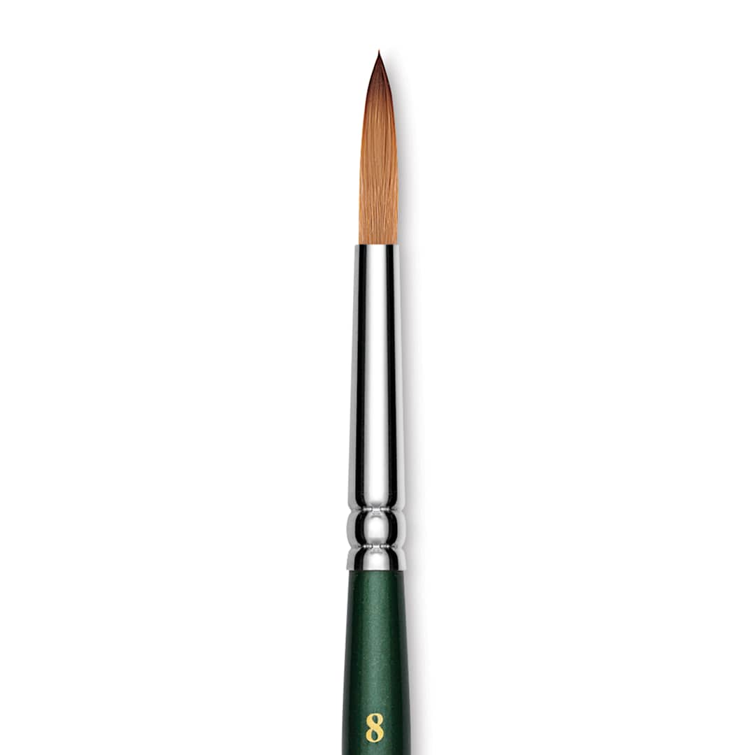 Open in modal - Utrecht Series 6150 Synthetic Golden Taklon Watercolor Brush - Round, Size 8, Short Handle