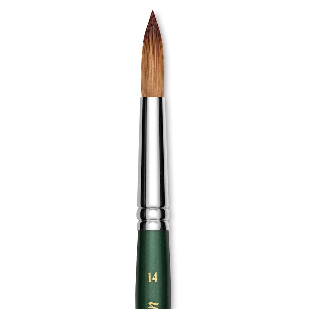 Open in modal - Utrecht Series 6150 Synthetic Golden Taklon Watercolor Brush - Round, Size 14, Short Handle