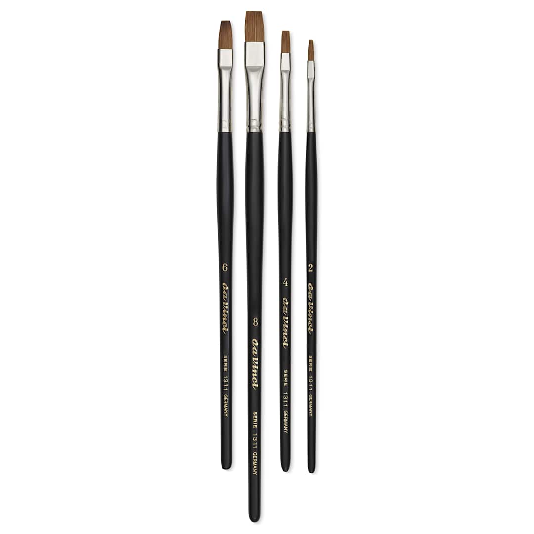 Open in modal - Da Vinci Maestro Kolinsky Brushes - Set of 4, Series 1311 Flat, Short Handle