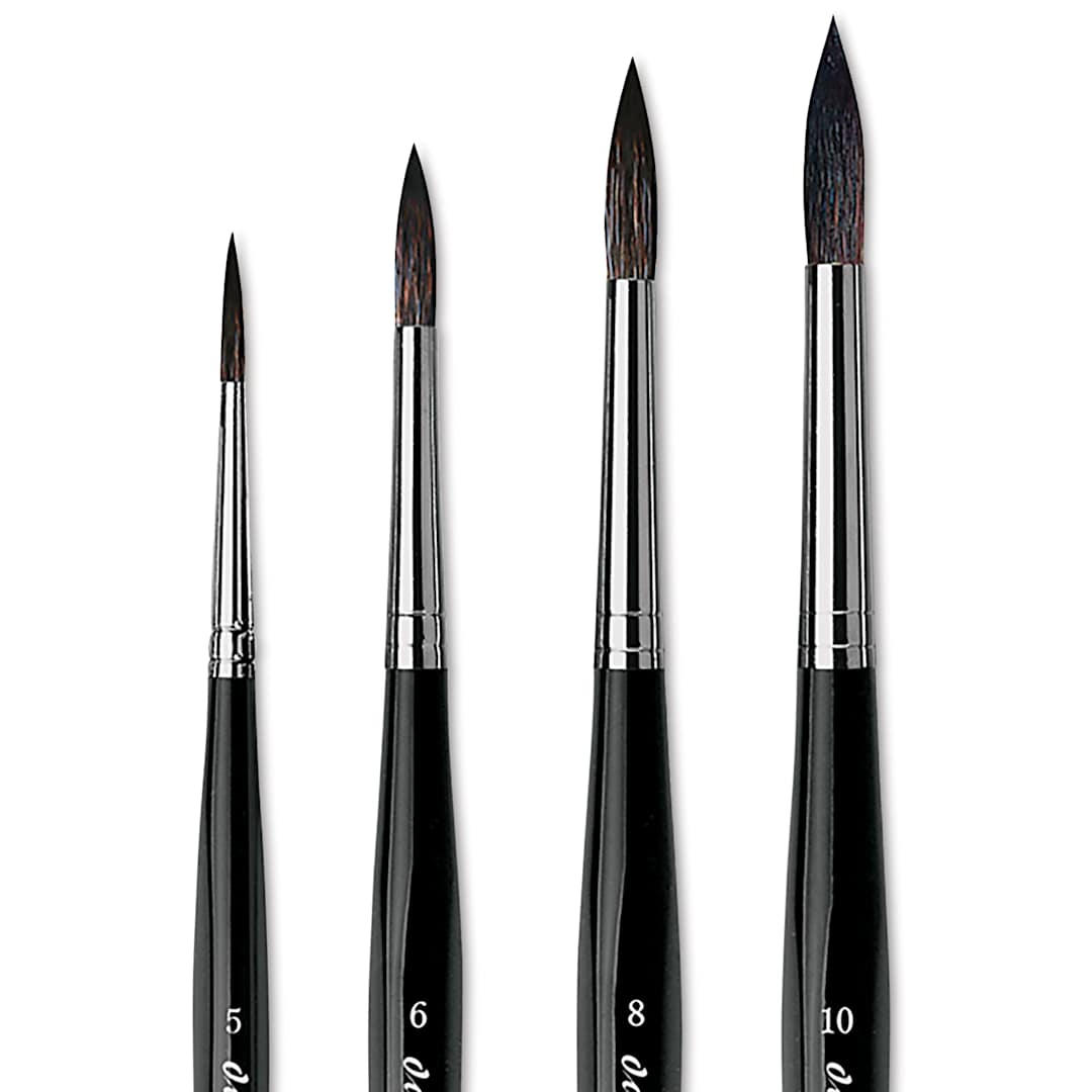 Open in modal - Da Vinci Casaneo Synthetic Squirrel Watercolor Brush - Large Round, Set of 4, Short Handle, close up