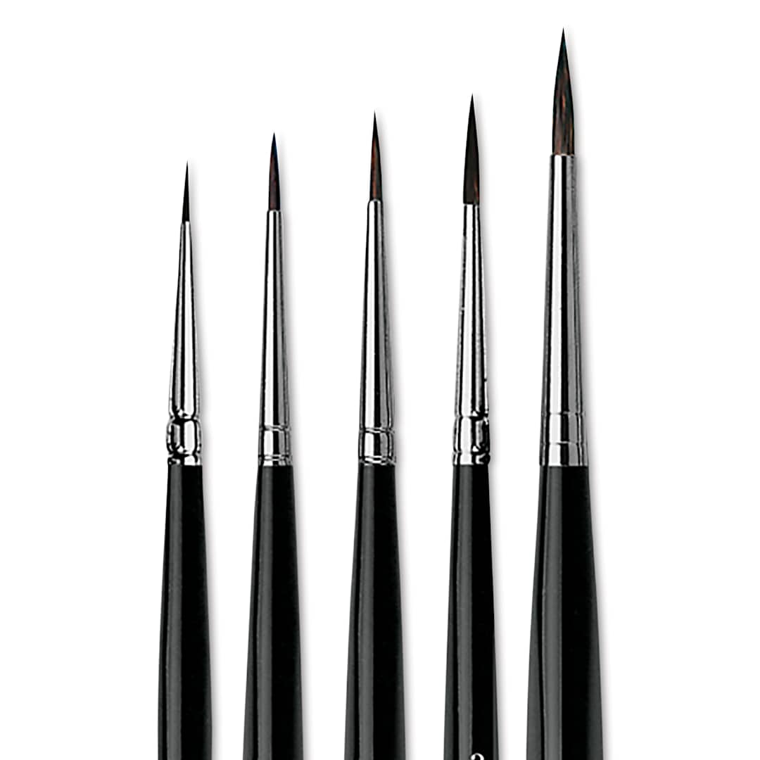 Open in modal - Da Vinci Casaneo Synthetic Squirrel Watercolor Brushes - Rounds, Set of 5, Short Handle, close up