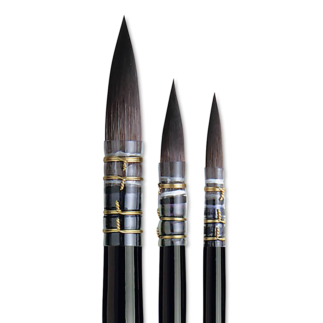 Open in modal - Da Vinci Casaneo Synthetic Squirrel Watercolor Brush - Quills, Set of 3, Short Handle, close up