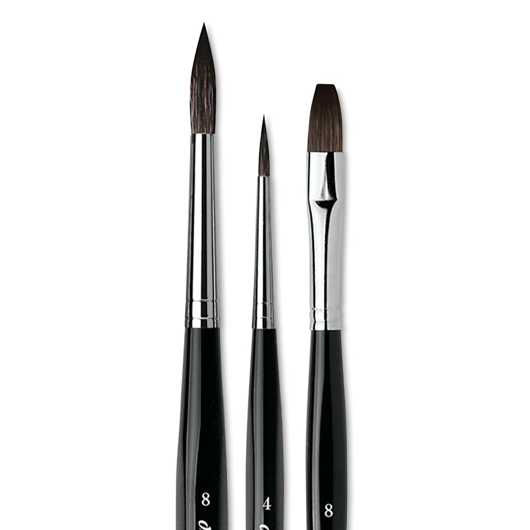 Open in modal - Da Vinci Casaneo Synthetic Squirrel Watercolor Brush - Assorted, Set of 3, Short Handle, close up