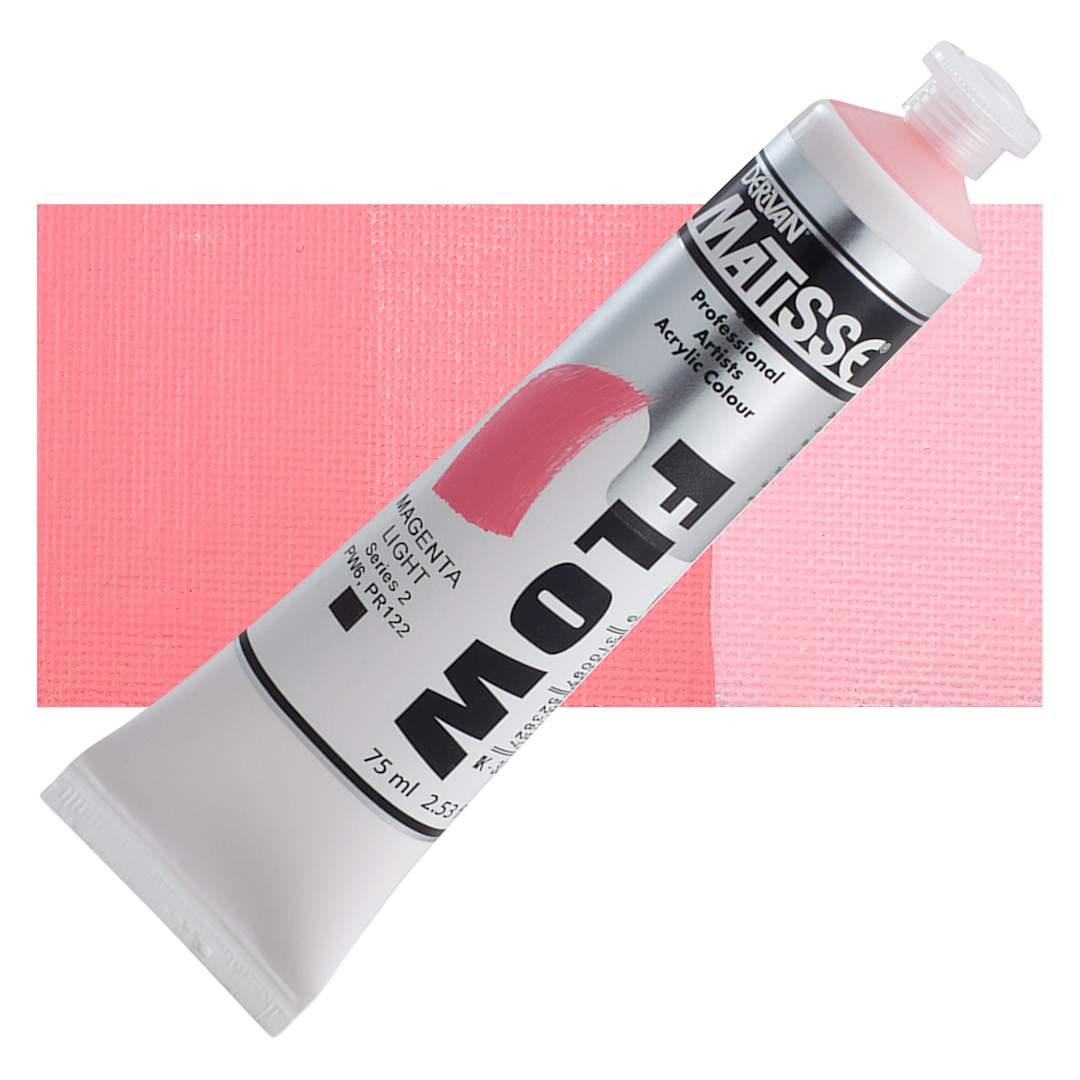 Open in modal - Matisse Flow Acrylic Paint - Magenta Light, 75 ml tube and swatch