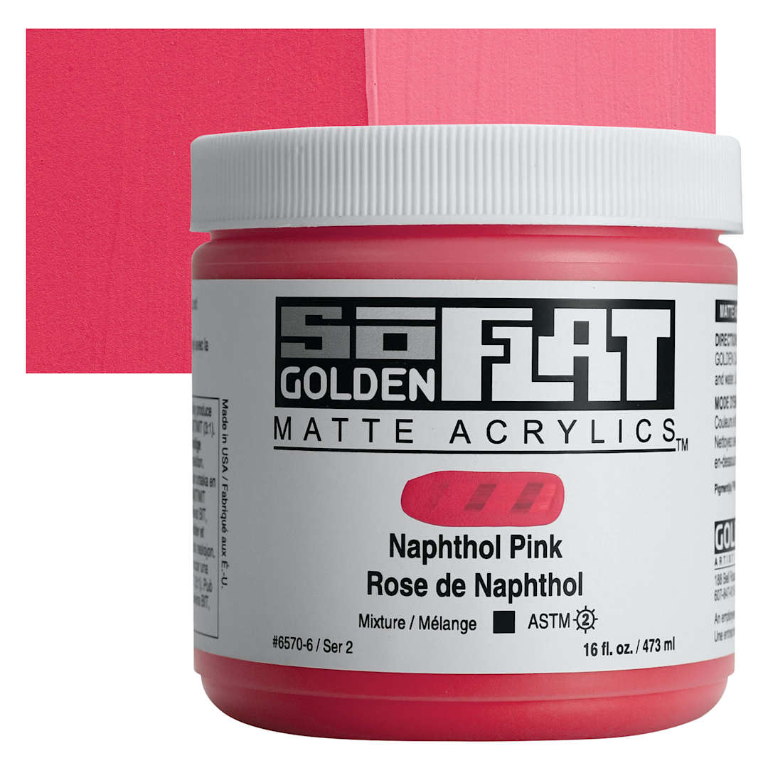 Open in modal - Golden SoFlat Matte Acrylic Paint - Naphthol Pink, 473 ml, Jar and swatch