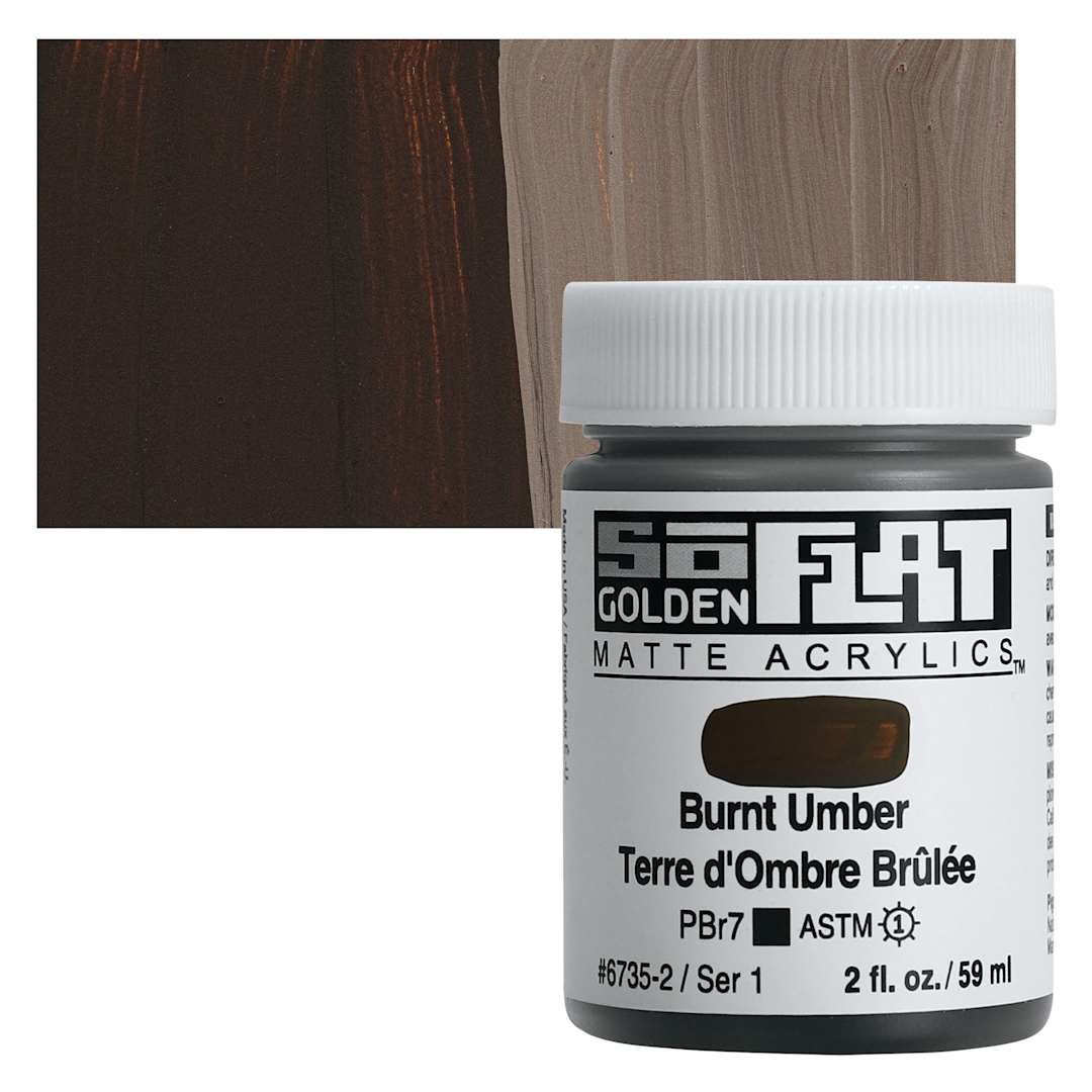 Open in modal - Golden SoFlat Matte Acrylic Paint - Burnt Umber, 59 ml, Jar and swatch