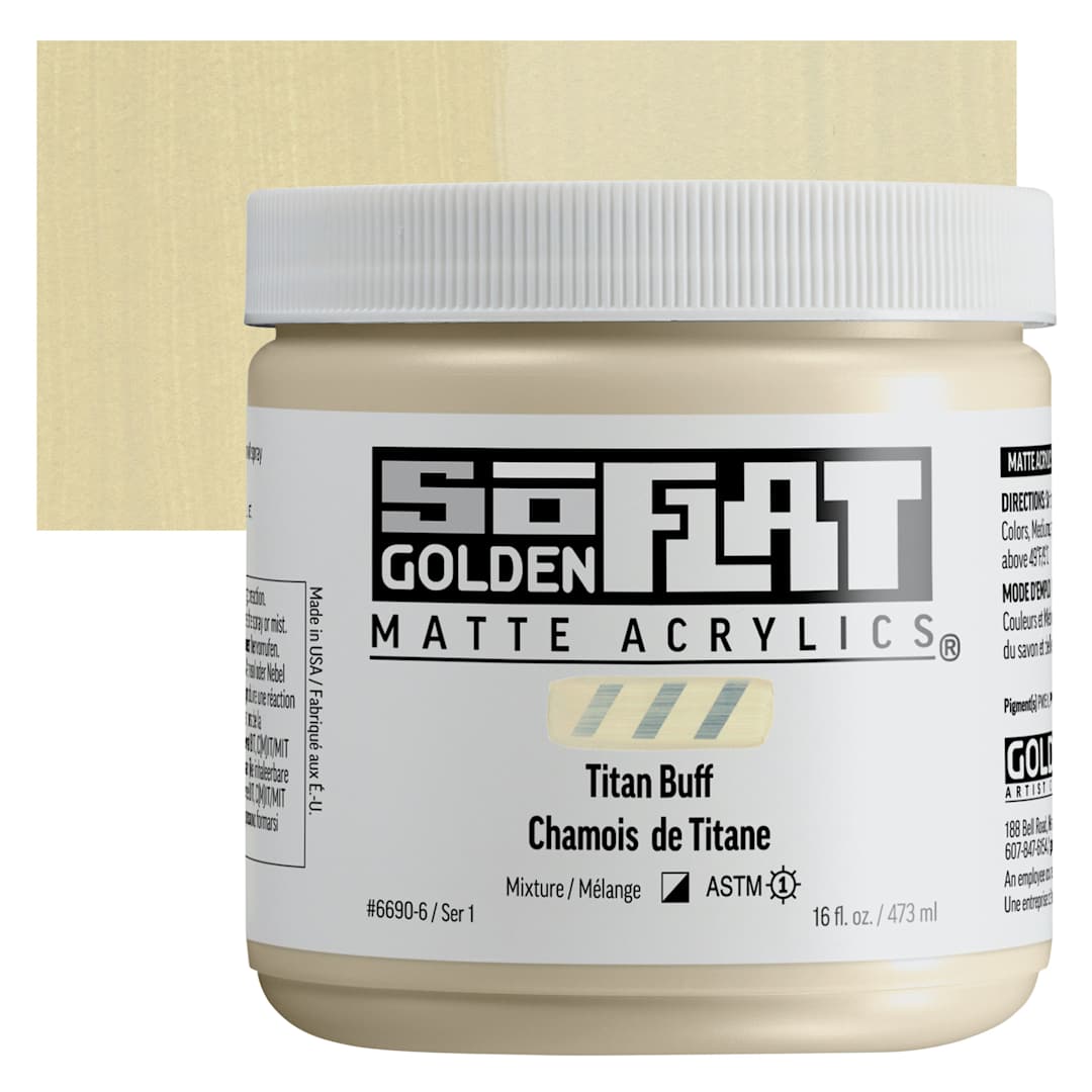 Open in modal - Golden SoFlat Matte Acrylic Paint - Titan Buff, 473 ml, Jar and swatch