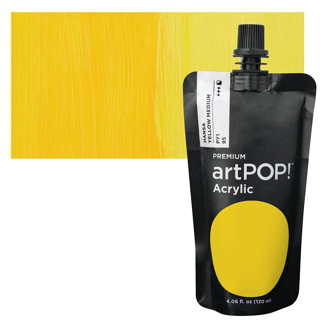Open in modal - artPOP! Heavy Body Acrylic Paint - Hansa Yellow Medium, 120 ml Pouch and swatch