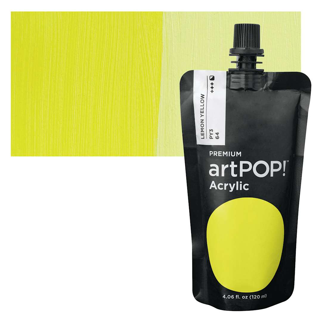 Open in modal - artPOP! Heavy Body Acrylic Paint - Lemon Yellow, 120 ml Pouch and swatch