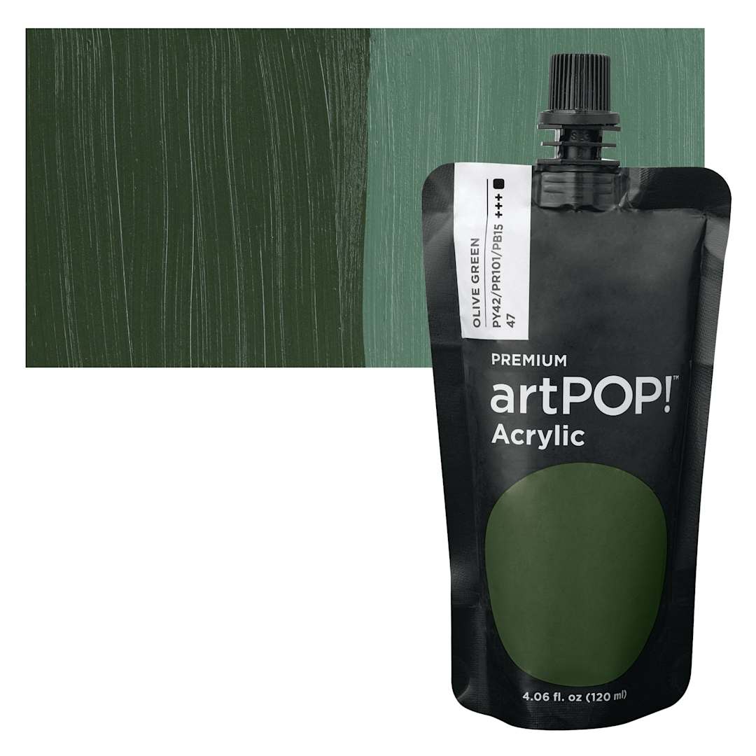 Open in modal - artPOP! Heavy Body Acrylic Paint - Olive Green, 120 ml Pouch and swatch