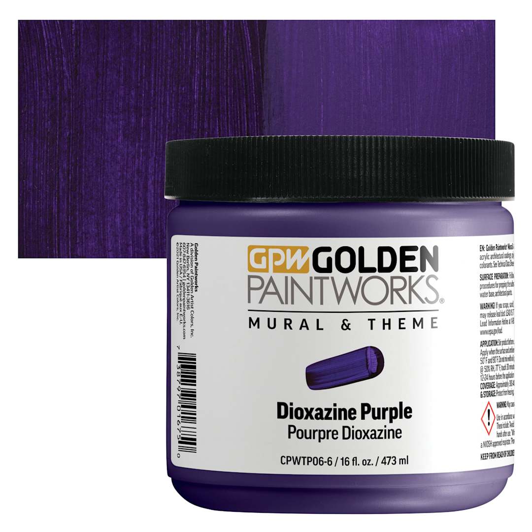 Open in modal - Golden Paintworks Mural and Theme Acrylic Paint - Dioxazine Purple, 16 oz, Jar and swatch