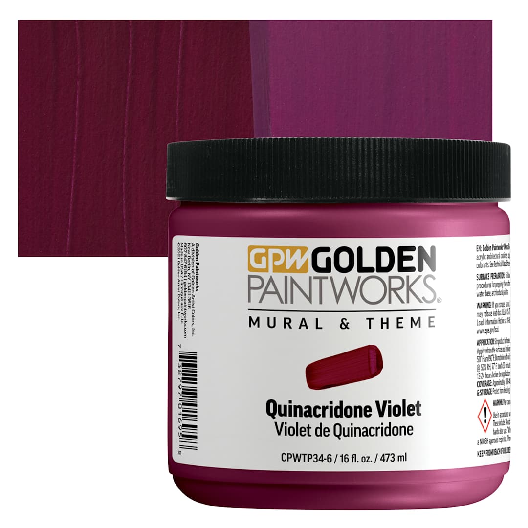 Open in modal - Golden Paintworks Mural and Theme Acrylic Paint - Quinacridone Violet, 16 oz, Jar and swatch