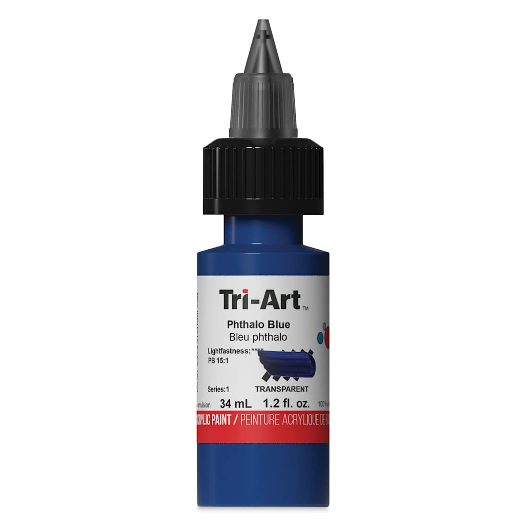 Open in modal - Tri-Art Low-Viscosity Artist Acrylics - Front of 34 ml Tube of Phthalo Blue
