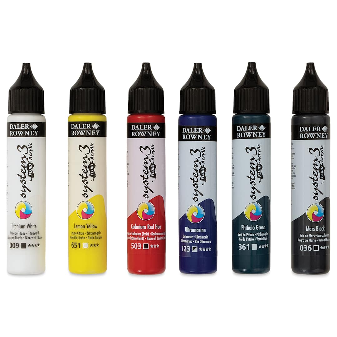 Open in modal - Daler-Rowney System3 Fluid Acrylics - Set of 6, 29.5 ml (Out of package)