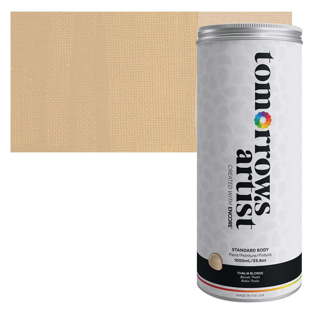 Open in modal - Tomorrow's Artist Eco-Friendly Standard Body Acrylic Paint - Thalia Blonde, 1L jar and swatch