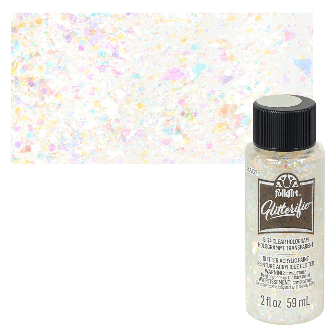 Open in modal - FolkArt Glitterific Acrylic Paint - Clear Hologram - Bottle and Swatch